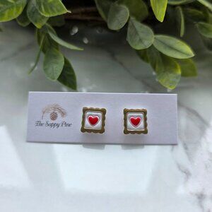 NEW Valentine's Day Red Heart Stamp Polymer Clay Stud Earrings